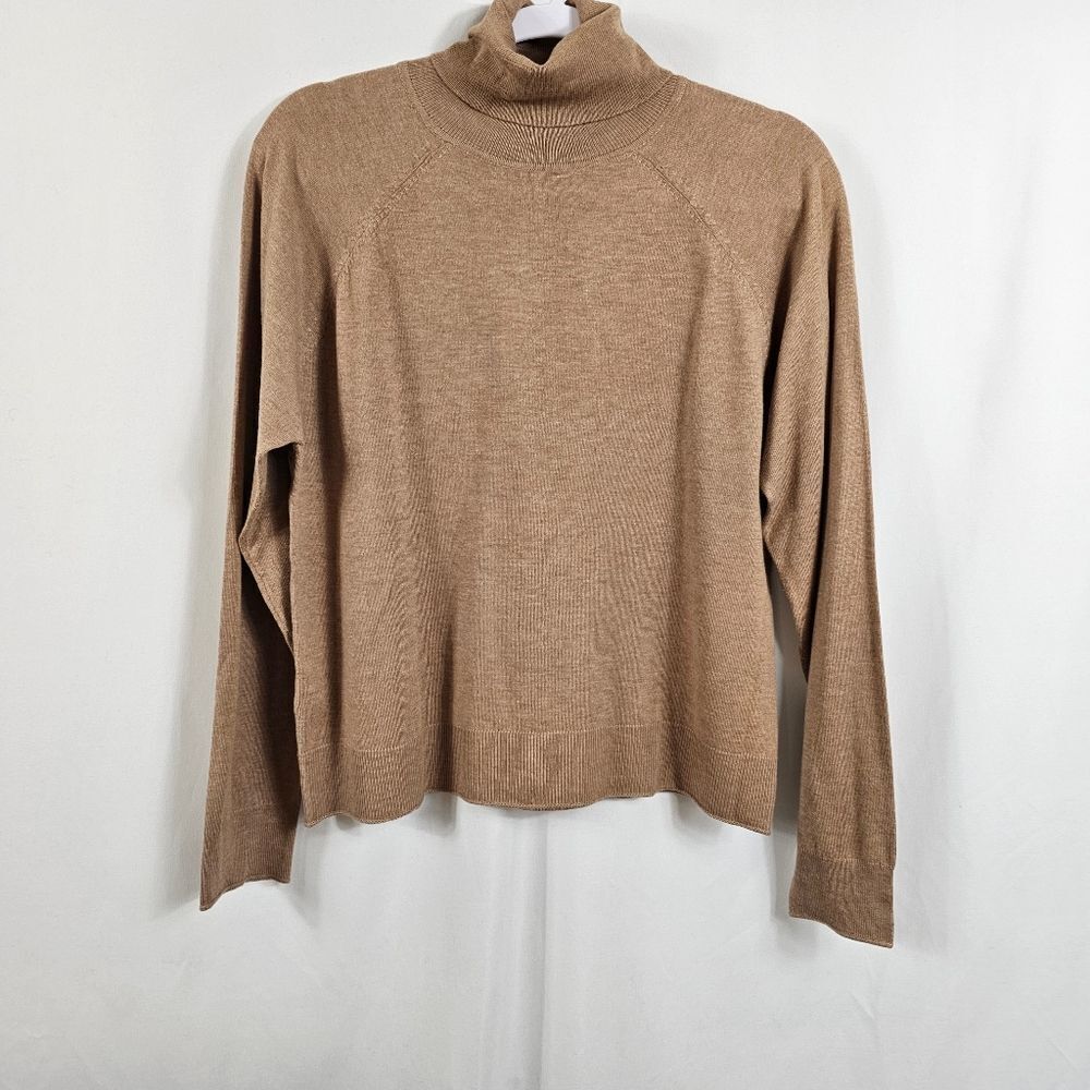 Mango Fine-Knit Turtleneck Sweater In Medium Brown - Size M